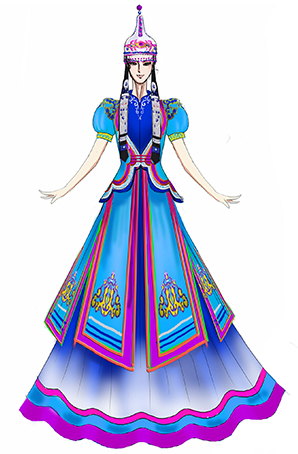 蒙古族舞蹈演出服装设计与定制蓝色摆裙演出服装设计！